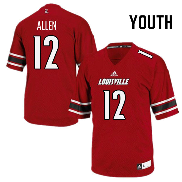 Youth #12 Brady Allen Louisville Cardinals College Football Jerseys Stitched Sale-Red